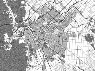 Naklejka premium Monochrome hand-drawn map of Asahikawa, Japan, ideal for decorative and editorial use.