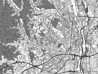 Naklejka premium Black and white map poster of Atsugi, Japan, illustrated in hand-drawn style.