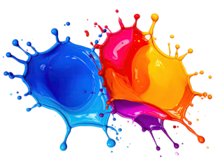 Vibrant paint splashes merge with a dynamic blend of colors against black