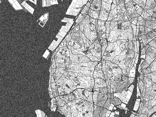 Obraz premium Stylized decorative city map of Chita, Japan, hand-drawn in black and white.