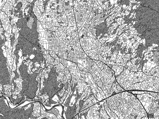 Artistic monochrome city map of Fujinomiya, Japan, created in a hand-drawn style.