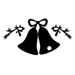 black silhouette of wedding bells with mistletoe on white background