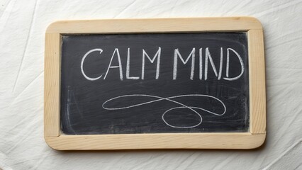 Fototapeta premium Blackboard displaying calm mind message with handwritten chalk lettering