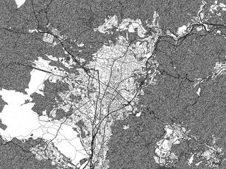 Poster-style sketch map of Gotenba, Japan, designed in artistic monochrome.