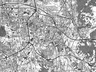 Naklejka premium Poster-ready monochrome city map of Habikino, Japan, with detailed streets and rivers.