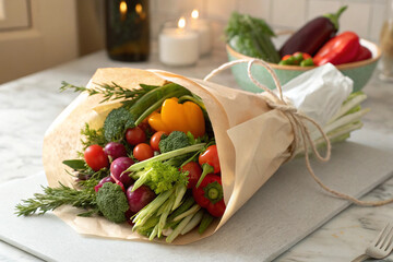 Paper Bag of Vegetables with Candle
