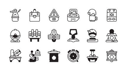 Industrial manufacturing icons representing production machinery and equipment elements vector