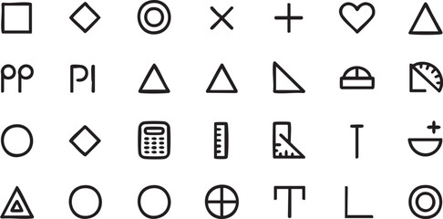 Geometry and Mathematics Line Icons for Education, Abstract and Design Concepts