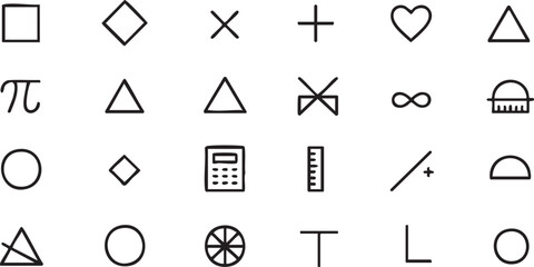 Geometry and Math Shapes Icon Pack with Ruler, Calculator and Abstract Figures