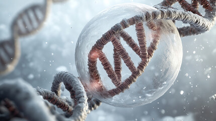 Crystal ball showing DNA sequences instead of future, genetic patterns glowing, biometric scanner interface