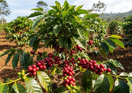 Coffee Plant with Red Berries.
