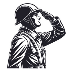 Black and white silhouette of a soldier saluting military