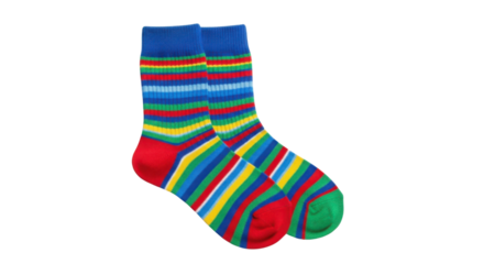 Colorful pair of striped socks isolated PNG with Transparent Background