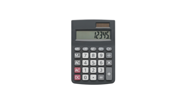 Calculator displaying the number 12345 isolated PNG with Transparent Background