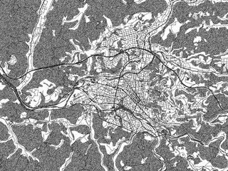 Fototapeta premium Poster-ready black and white illustration map of Hita, Japan, detailed and artistic.
