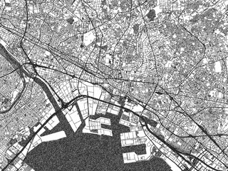 Obraz premium Hand-drawn style black and white city map of Honcho, Japan, with detailed streets and textures.