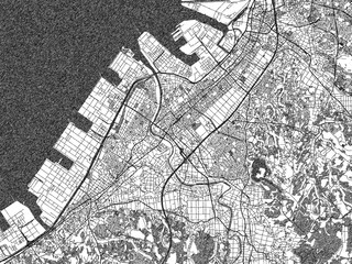 Naklejka premium Hand-drawn style black and white city map of Ichihara, Japan, ready for wall art or editorial projects.