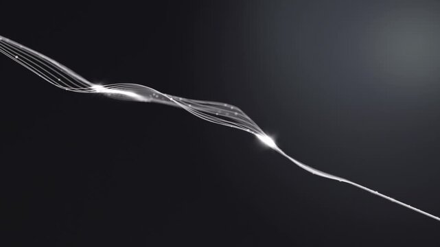 Silver strings glowing wave abstract background. Digital data flow, modern technology, elegant scientific seamless looping animation