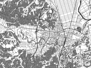 Obraz premium Hand-drawn style black and white city map of Ichinoseki, Japan, ready for wall art or editorial projects.