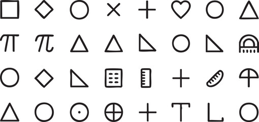 Vector Icons Set of Geometry and Mathematics Tools Including Calculator and Ruler