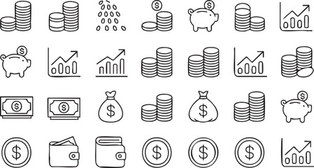 Vector Collection of Finance and Savings Icons for Money and Economy Concepts