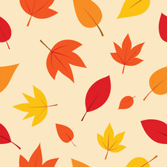 Obraz premium Seamless pattern of red, orange, and yellow autumn leaves