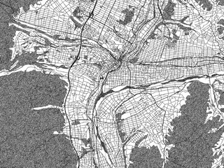 Naklejka premium City map illustration of Ina, Japan, rendered in black and white sketch style.
