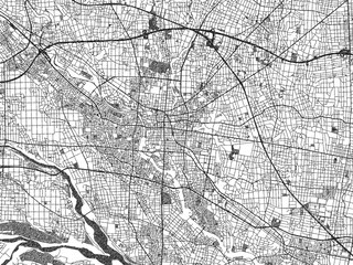 Fototapeta premium Hand-drawn style black and white city map of Isesaki, Japan, ready for wall art or editorial projects.