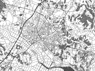 Naklejka premium Hand-drawn style black and white city map of Ishioka, Japan, with detailed streets and textures.