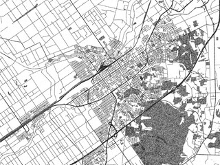 Naklejka premium Stylized decorative city map of Iwamizawa, Japan, hand-drawn in black and white.