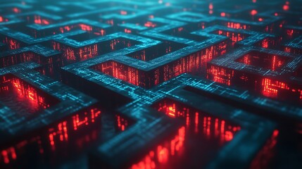 Futuristic Digital Labyrinth of Interconnected Pathways with Glowing Illumination