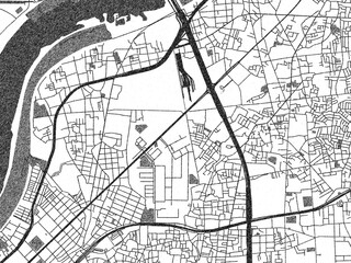 Naklejka premium Poster-ready monochrome city map of Kadoma, Japan, with detailed streets and rivers.