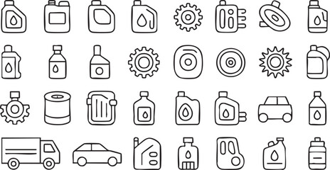 Vector Icons Set of Car Care Products Including Oil, Lubricant and Gear Symbols