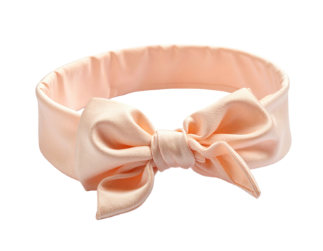 Delicate peach-colored silk headband with a large, ornate bow centered