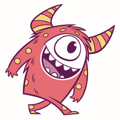 Cartoon cyclops monster with horns and yellow spots