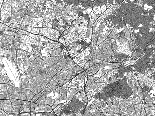Naklejka premium Detailed artistic sketch map of Kasugai, Japan, in monochrome black and white.