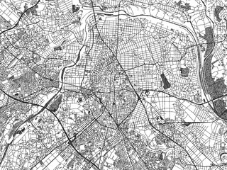 Naklejka premium Poster-ready monochrome city map of Kawagoe, Japan, with detailed streets and rivers.