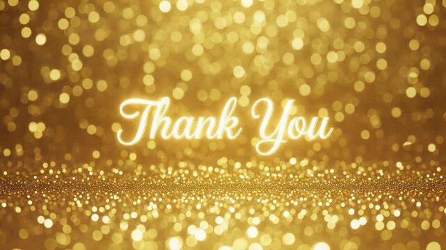 Thank You message with golden glitter background and sparkling light trail elegant and festive