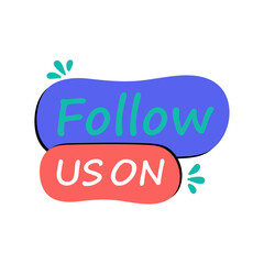 Follow us on social media button with decorative elements and playful typography