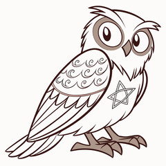 Cartoon owl with wide eyes and star symbol bird animal