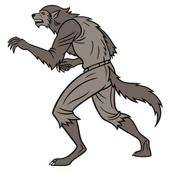 Fototapeta premium Cartoon werewolf mid transformation with fur and claws