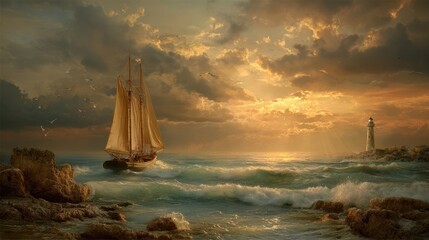 Sailboat sunset seascape