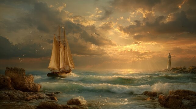 Sailboat sunset seascape