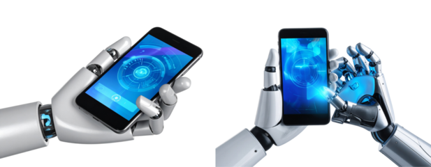 Set of Humanoid Robot Hand Holding Smartphone