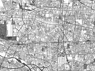 Fototapeta premium Detailed black and white map of Kokubunji, Japan, in artistic sketch style.