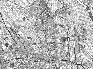 Fototapeta premium Detailed black and white map of Koshigaya, Japan, in artistic sketch style.