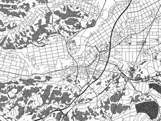 Detailed black and white map of Kurihara, Japan, in artistic sketch style.