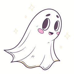 Cute cartoon ghost with sparkling stars character spirit