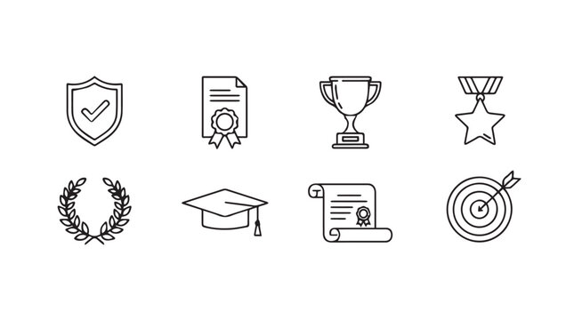 Set of hand-drawn achievement icons for education and success vector