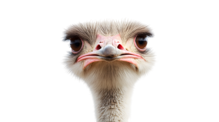 Ostrich face,isolated on white background.